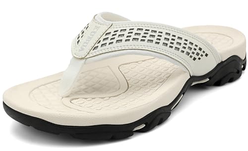 KUBUA Mens Flip Flops Water Sandals Outdoor Beach Shoes Athletic Thong Sandal Slippers White Size US 11