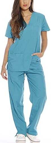 Just Love Women's Medical Scrubs Set, 6-Pocket V-Neck Top & Cargo Pants, Cotton Blend Nursing Uniform