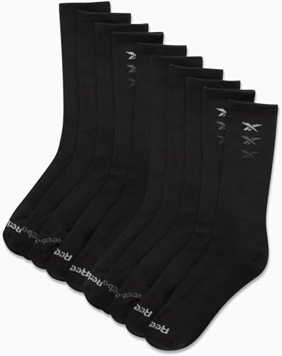 Reebok Men's Crew Socks - 10 Pack Stretch Performance Cushioned Crew Socks - Arch Support Athletic Socks for Men (6-12.5), Size 6-12.5, Charcoal Black2