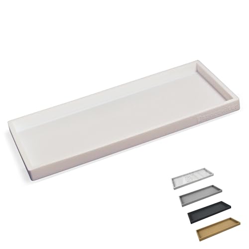 Spacewiser Countertop and Vanity Tray - 11.7 Silicone Bathroom Counter Tray Dish Soap Trays for Kitchen Counter Bathroom Counter Organizer Accessories Caddy Shower Trays Makeup Mat Oil White