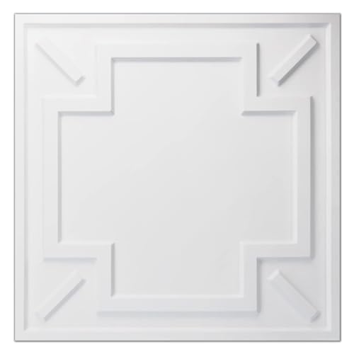 Image of Art3d Decorative Drop Ceiling Tile 2 inchx2 inch, Glue-up 3D Textured Ceiling Panel, Plastic Sheet in White(12 Pack)