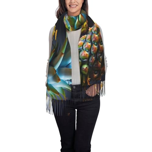One Basket Écharpe à franges avec imprimé citron – Automne Hiver Mode Frange Châle pour les femmes, parfait pour les voyages et le quotidien, Ananas fruité., taille unique