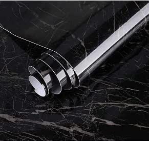 KASHIVAL Marble Wallpaper for Walls self Adhesive Kitchen Sheet roll Oil Proof & Waterproof Wall Stickers Kitchen Shelf Sheet roll (Black Marble 60 * 200 cm)