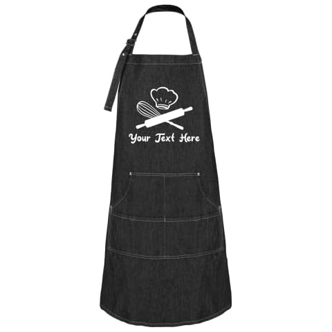 Hot4TShirts Baking Aprons for Women & Men — Custom Denim Cooking Apron with Pockets — Personalized Baking Gifts (Black Denim) Cover