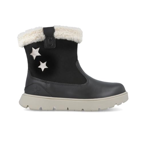 Biomecanics Bota Niña 251221 A054 | Piel Serraje y Napa Negra con Estrellas | Interior de Pelo | Suela Antideslizante