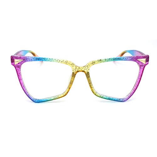 Womens Cat Eye Horn Rim Glitter Tie Dye Blue Light Blocking Computer Glasses - Main Image