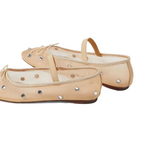 XYD Women Girls Ballet Flats Slip On Closed Almond Toe Elastic Single Strap Bowknot Cute Dress Date Shoes4