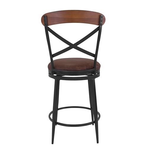 Image of HomePop Hudson Swivel Counterstool, 26-Inch, Brown Faux Leather