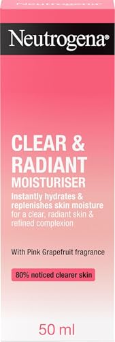 Image of Neutrogena Clear & Radiant Moisturiser (1x 50ml), Daily Facial Cream for Dry Skin Prone to Blemishes, Uplifting Oil-Free Moisturiser with Pink Grapefruit Fragrance, for a Clearer, Radiant Skin