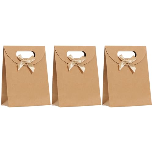 BEAGERUO Small Paper Gift Bags Gift Wrap Bags with Handles Birthday Party Favor Bags Brown Kraft Paper Bags for Small Business 6.3x4.7x2.3 inch (Brown 1 Count (Pack of 15))