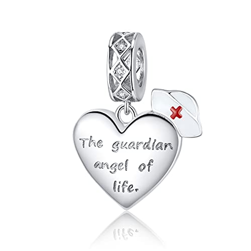Abalorios con colgante de ángel de la guarda apto para pulseras Pandora, sombrero de enfermera de plata de ley 925, abalorio de cuentas de corazón para mujeres y niñas, pulsera Cover
