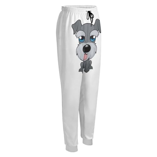 Qjjinxior Jogginghose mit Eulen-Motiv, Damen-Hose mit Kordelzug für Workout, Lounge, Sport, Süßer Schnauzer-Hund, XXL