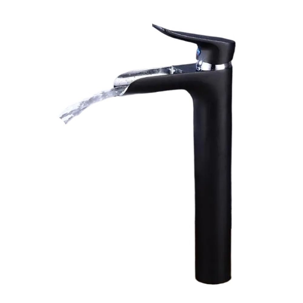 Blyqxs Black With Chrome Basin Faucets Bathroom Faucet Waterfall Faucets, Single Hole Cold And Hot Water Tap Basin Faucet Mixer Taps W3030(Black With Chrome)