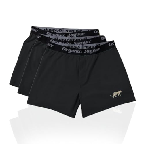 Organic Jaguar Boxers for Men 3 Pack Small 100% Organic Cotton Mens Underwear Sustainably Sourced Mens Boxers Soft Lightweight Breathable Fabric with Elastic Waistband Black