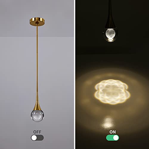 Waluin Modern Crystal Pendant Light, 1-Light Gold Led Pendant Light Fixture Contemporary Globe Pendant Lighting For Kitchen Island, Dining Room #TOP4