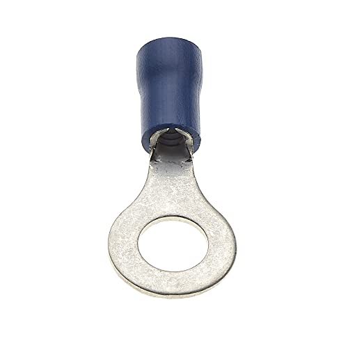 Ring Crimp Terminal - Pack of 100, Blue, 6mm, 30A, 16-14 AWG - Heat Shrink Connectors, Tinned Copper, Insulated Wire Terminals - Image 2