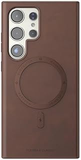 جراب حماية جلد متوافق مع سامسونج جالاكسي S24 الترا مع حماية للكاميرا بتصميم رفيع وأنيق يدعم الشحن المغناطيسي مضاد للصدمات والخدوش من في فولت (لون بني)