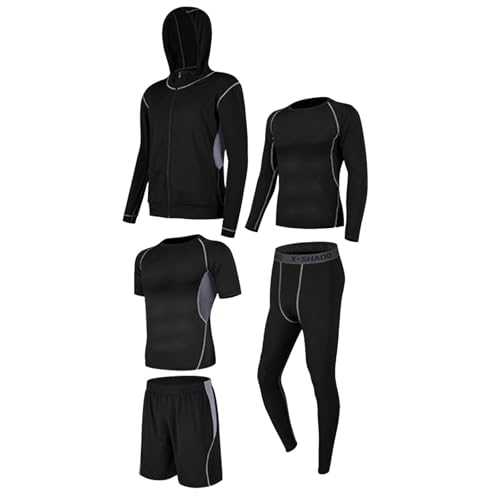 [Caqnni] スポーツインナー 上下セットメンズ 防寒肌着 吸汗速乾 スポーツインナー 上下セットメンズ コンプレッションウェア 5点セット アンダーシャツ 吸汗速乾 野球ベースレイヤー オールシーズン コンプレッションシャツ 吸湿 着圧シャツ 水陸両用 スポーツシャツ スイム ギフト (A/2XL)