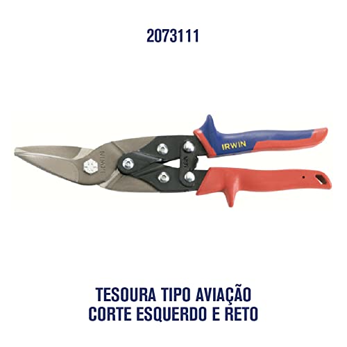 Irwin Tesoura para Corte de Chapas Tipo Aviação, Corte Esquerdo e Reto, Feito em Aço Cromo Forjado,