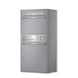 Metzler Paketbox draußen groß XXL, Briefkasten mit Paketfach in RAL 9007 Graualuminium, Paketbriefkasten, Standbriefkasten, Paketkasten, Personalisiert Edelstahl Namensschild Gravur - Bispo Max 2