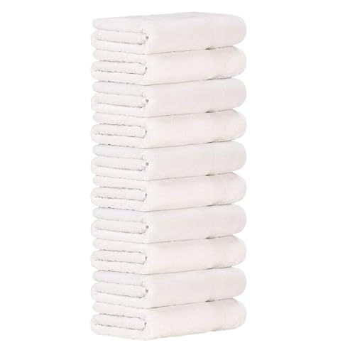 Luckytowel Handtücher Set 50x100 cm – Oeko-TEX Handtuch-Set aus 100% Baumwolle mit 600 g/m² – Frottiertücher mit Aufhängeschlaufe – flauschig & saugstark – Frottee Handtuchset – 10er Pack Weiß