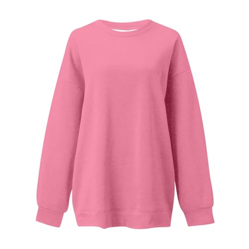 Sweat à capuche rose XL uni décontracté pour femme à manches longues et col rond