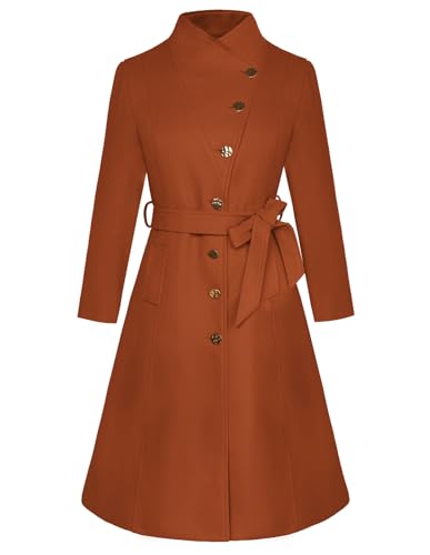 GRACE KARIN Klassischer Einreihiger Wintermantel 2024 mit Gürtel Knopfmantel mit Taschen Karamellfarbe M