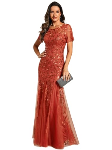 Ever-Pretty Women's Elegant Illusion Short Sleeve Crew Neck Sequin Embroidery Mermaid Evening...