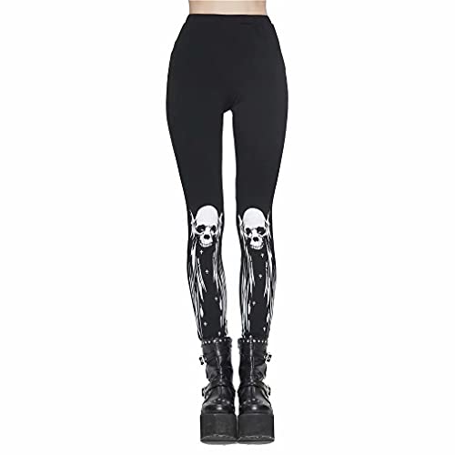 Leggings góticos Devil Fashion con estampado de calaveras negro talla M para mujer