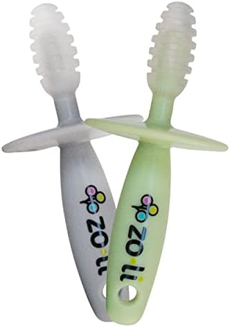 ZoLi Chubby Gummy teether | 2 Pack Baby Teething Relief - Green / Grey, BPA Free Teething Stick