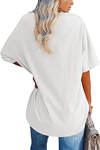 Ebifin Women's Oversized T Shirts Tees Half Sleeve V Neck Comfy Cozy Cotton Tunic Tops #TOP1