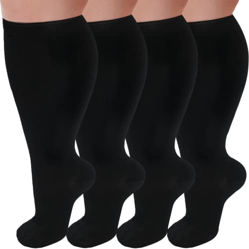 Image of 4 Pairs Plus Size Compression Socks for Women and Men 20-30 mmHg, Wide Calf Stockings Best Support for Circulation, Running