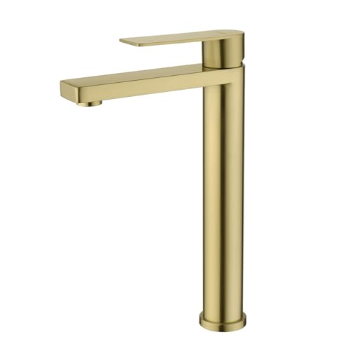 Decaura Basin Mixer Tap Lead-Free Bathroom Sink Tap Vanity Counter Top Faucet (Brushed Gold, Spout height-250mm)