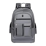AsrMyjcx Mochila con ruedas, maleta portátil con varilla retráctil, bolsa para ordenador, mochila con ruedas para viajes, Camping, escuela nocturna, Gris