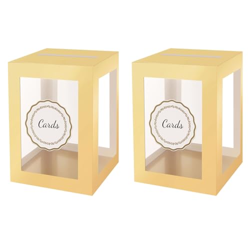 PKGMAGIC Urne Mariage Or,22.1 x 22.1 x 30.48 CM,Urne Transparente Mariage,Lot de 2,Boite a Cartes Transparente pour Fiançailles,Graduation