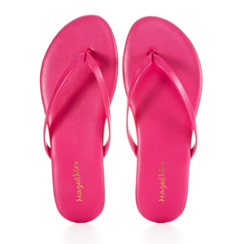 Image of mazeskin Women's Memory Foam Comfortable Flat Thong Sandals Dressy Summer Beach Leather Slide Flip Flops
