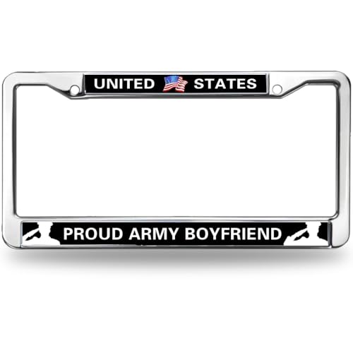 Image of Army Boyfriend License Plate Frame, Stainless Steel Metal Auto Tag Holder | Support your soldier with this durable metal Army Boyfriend license plate frame, weather-resistant and built to last.