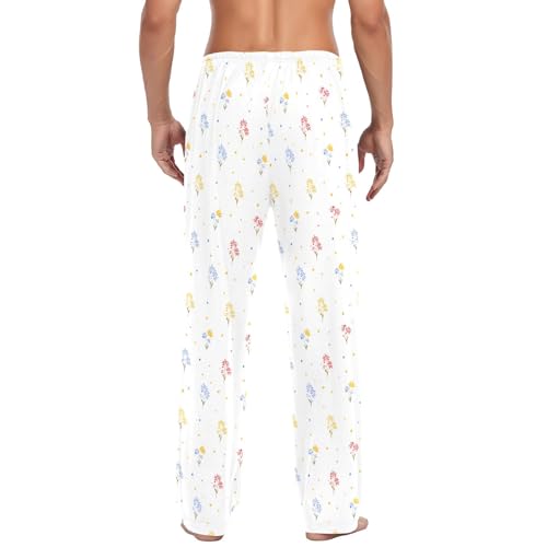 Mens Cotton Pajama Pants Sleep Lounge Pj Bottoms Sleepwear with Pockets Drawstring S Flower3