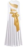 ELLYDOOR Women's Praise Dance Dress Irregular Gold Metallic Long Sleeve Liturgical Worship Church Lyrical Dance Costume Tag M, White