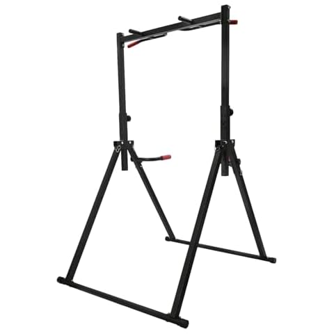 Deluxe Foldable Pull Up Bar Station Adjustable Multifunctional Fitness Tower Station Foldable Power Tower Dip Bar for Pull-up Push-up Home Gym Strength Training Workout Equipment 440lbs Support Weight Cover