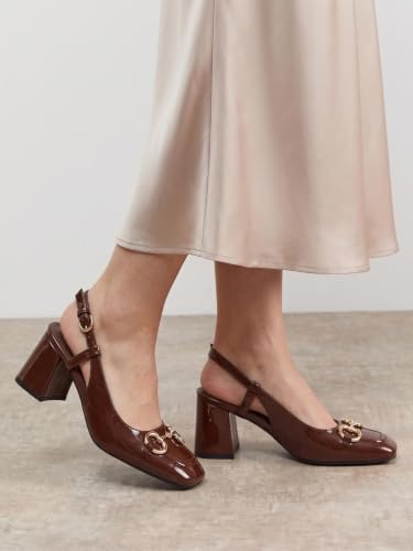 Image of Womens Slingback Block Heels Closed Square Toe Dress Work Shoes Slip on Buckle Strap Business Pumps