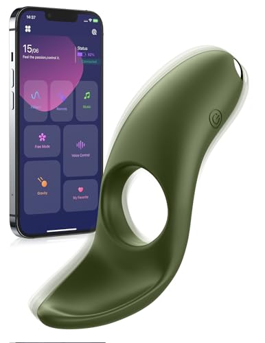 Vibrating Cock Ring with APP Remote Control, Silicone Penis Ring Vibrator with 9 Vibration Modes, Men Cock Ring Vibrator for Stronger Erection Stimulation, Adult Couple Sex Toys & Games (Green)