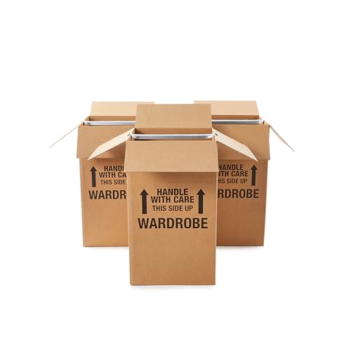 Amazon Basics Sturdy Wardrobe Moving Boxes with Hanger Bar for Packing Clothes, Easy to Assemble,...