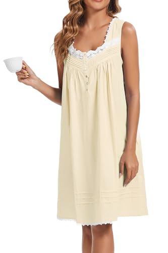 Image of AVIIER 100% Cotton Nightgowns for Women Sleeveless Night Gown with Pockets