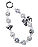 1 cinturino per cellulare a forma di fiocco, catena antiscivolo per cellulare a forma di cuore, catena corta con perline per cellulare, cinturino da polso per cellulare, bicolore bianco e nero