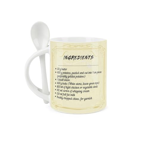 Purely Home Soup Mug and Spoon Set - Leek and Potato Soup of The Day - Ceramic White and Green Soup Mug with Spoon in Handle - Image 3