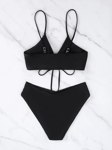 Women's V Neck Swimsuit Tie Front Bathing Suit 2 Piece Bikini Set2