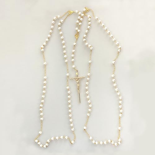 Wedding Lasso with Pearls, Lazo de Boda Rosario for Matrimonio, Oversized Rosary with Crucifix, Traditional Wedding Unity Cord, Gold2