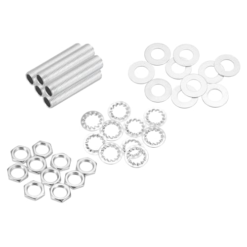 Image of MECCANIXITY 35Pcs 1.6 inch Lamp Pipe Nipples Kit with Hex Nuts Washers, M10 Fine Threaded Hollow Tube Repair Hardware Fasteners Assortment for Assembly Chandelier Ceiling Lamp DIY, Silver