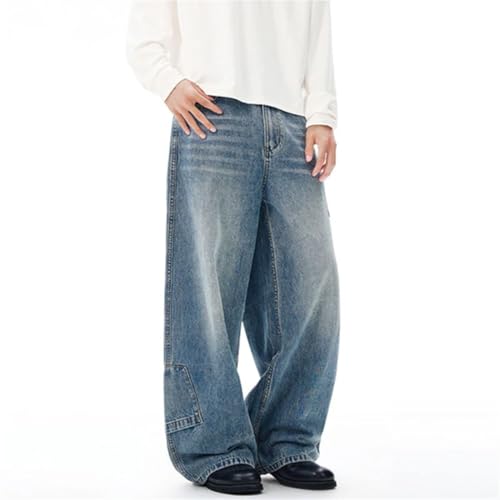 Men's Simple New Denim Pants, Solid Color Washed, Reverse Pocket Casual Straight Leg Loose Jeans4